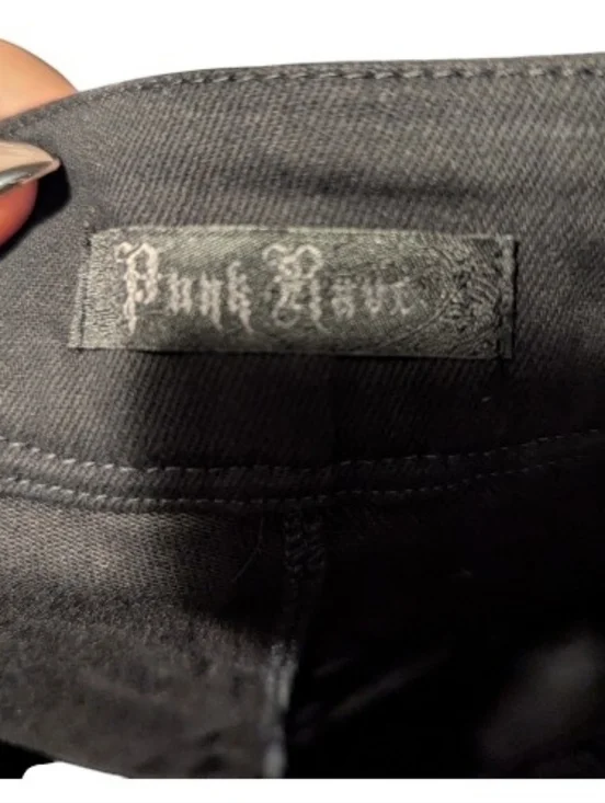 2X/XL Punk Rave Abso Vamp Black Velvet-Panel Skinny Pants with Sheer Drape - Picture 10 of 10